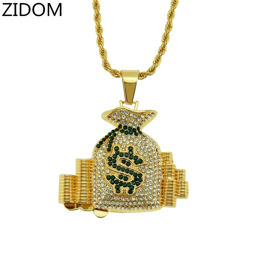 Мужские ожерелья подвески в стиле хип хоп со льдом украшенные кармашком долларах