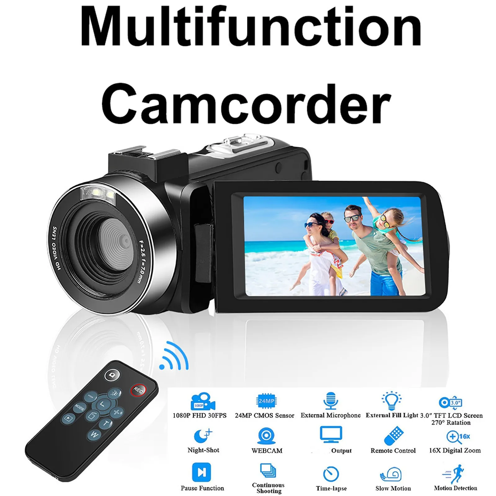 3.0 Inch Video Camera Camcorder Full HD 1080P 30FPS 24.0 MP 16X Zoom FHD Camcorders IR Night Vision Webcam Support MIC |