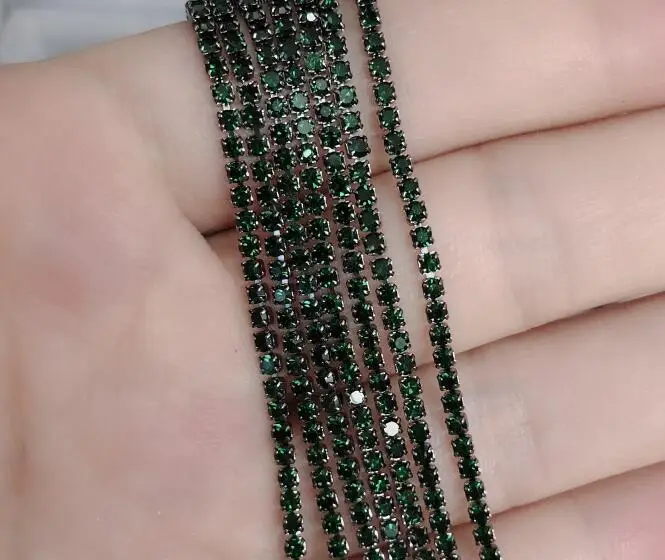 ss4 30 dr green gun Ss4 1,4 мм стразы на цепочке, Необычные кисточки с драгоценными камнями, отделка кристаллами струйный Розовый Синий Блестящий DIY Ювелирная цепочка для дизайна ногтей - Цвет: ss4 30 dr green gun