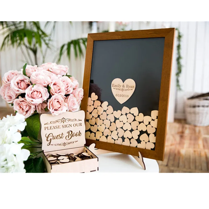 Пользовательская Свадебная Гостевая книга с сердцем в деревенском стиле коробка