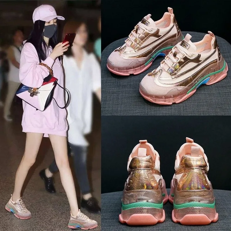 Массивные кроссовки для женщин Вулканизированная подошва дышащие сетчатые