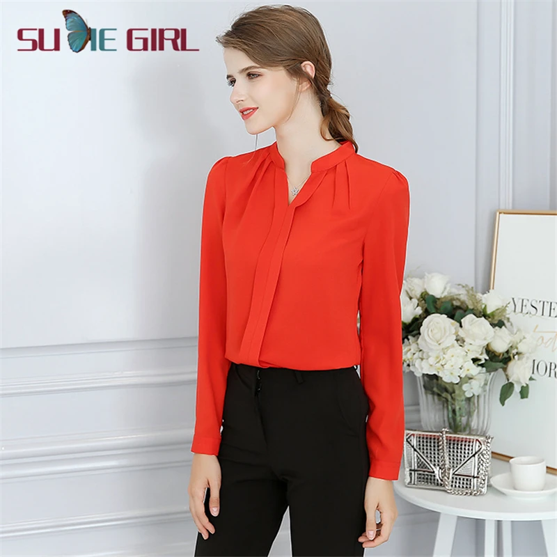 

SUDIE Girl Spring and summer new Korean women's fashion all-match long-sleeve solid color slim plus size casual shirt