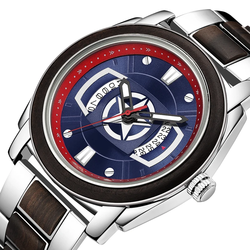 

Часы мужские из сплава и дерева, кварцевые деревянные вращающиеся, с календарем и звездами, Военные Спортивные Светящиеся, дропшиппинг