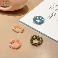 2021 new korean colourful resin acrylic chunky chain finger rings for women geometric square round ring party jewelry gift
