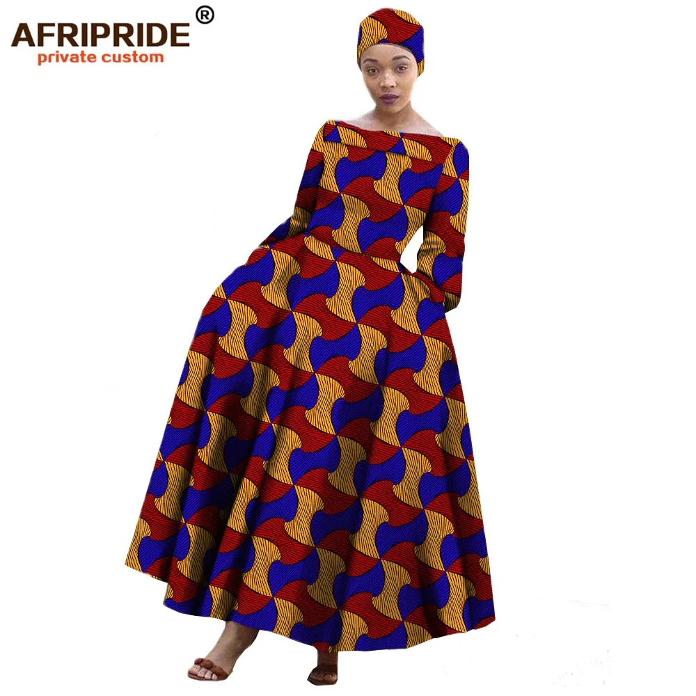AFRIPRIDE Африканское Макси платье для женщин с длинным рукавом длиной до лодыжки вечерние длинное платье размера плюс с небольшим платком A722559 - Цвет: 543