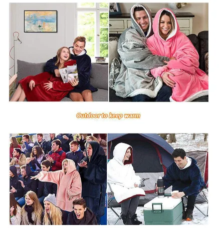 

Winter oversized hoodie sweatshirt ladies men's giant hooded jacket soft blanket with sleeves warm robe wool TV blanket hoodie