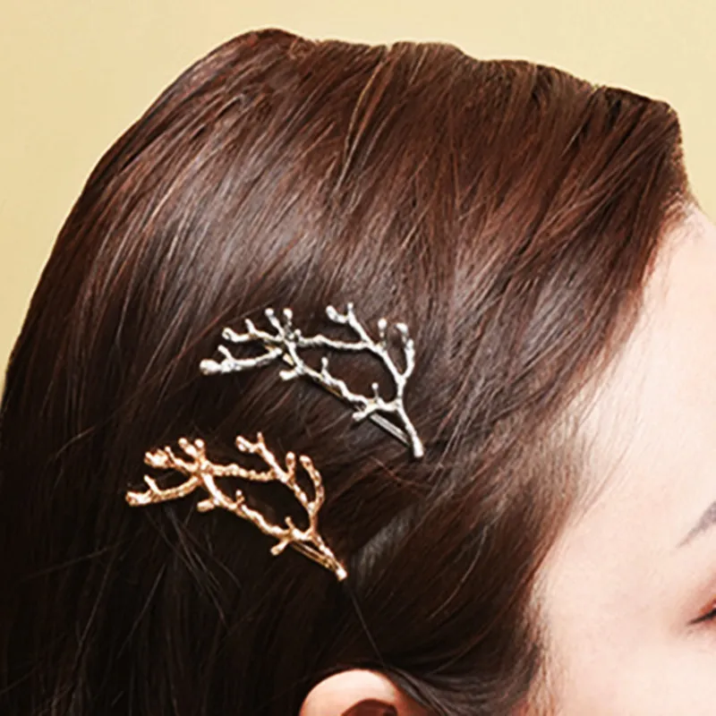 Модная интересная шпилька для волос с оленьими рогами металлический парик