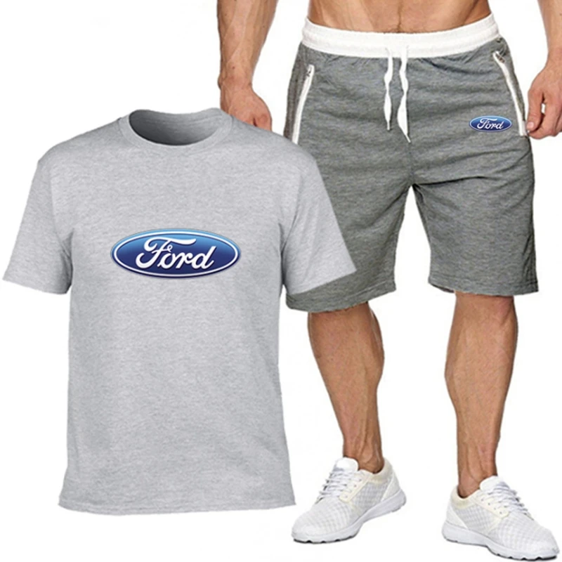 

Mens Short Sets for FORD Car Logo Printed Summer High Quality Cotton Sportswear 2Pcs Tshirt Shorts Tracksuit Man Brand Sets