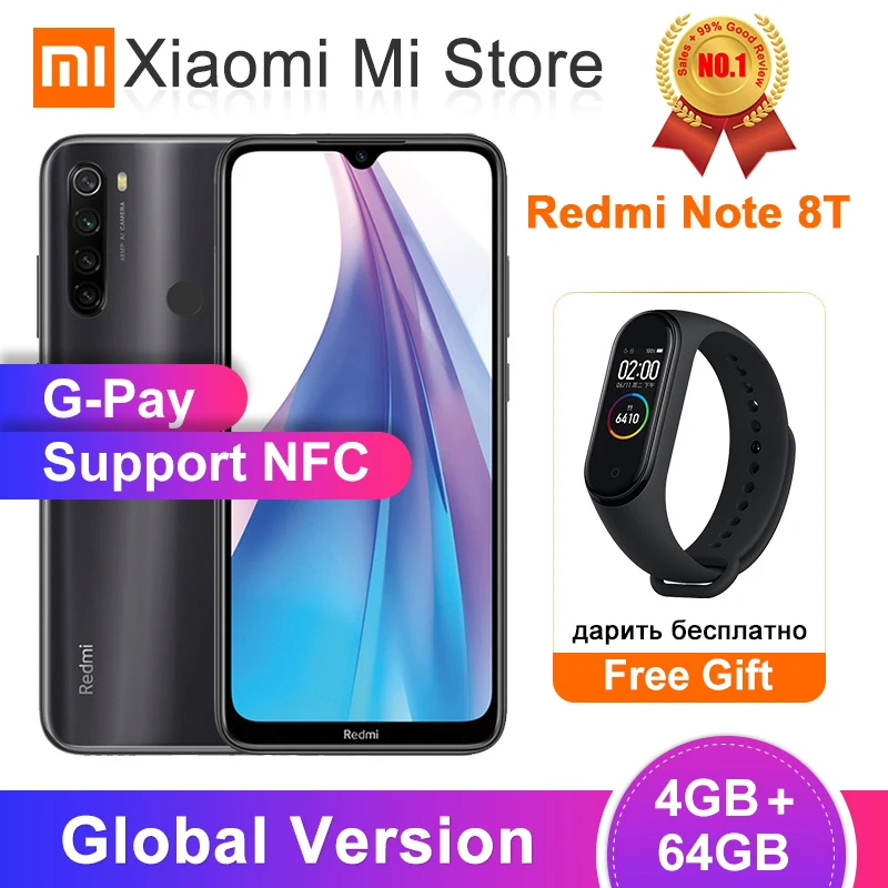 Xiaomi Redmi Note 8 T, глобальная версия, 4 Гб ОЗУ, 64 Гб ПЗУ, NFC, мобильный телефон, 48мп, четырехъядерный процессор Snapdragon 665, четыре ядра, 4000 мА/ч