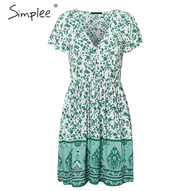 Simplee сексуальное с v образным вырезом bohimian женское летнее платье ТРАПЕЦИЕВИДНОЕ