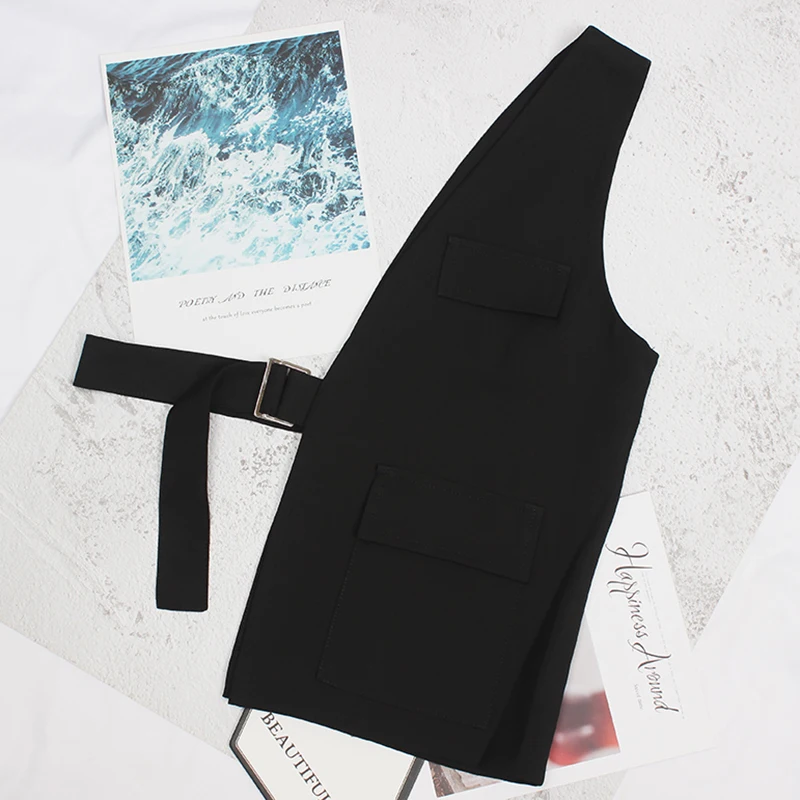 

[EAM] Women Loose Fit Black One Side Buckle Split Joint Vest New V-collar Sleeveless Fashion Tide Spring Autumn 2021 1Y958