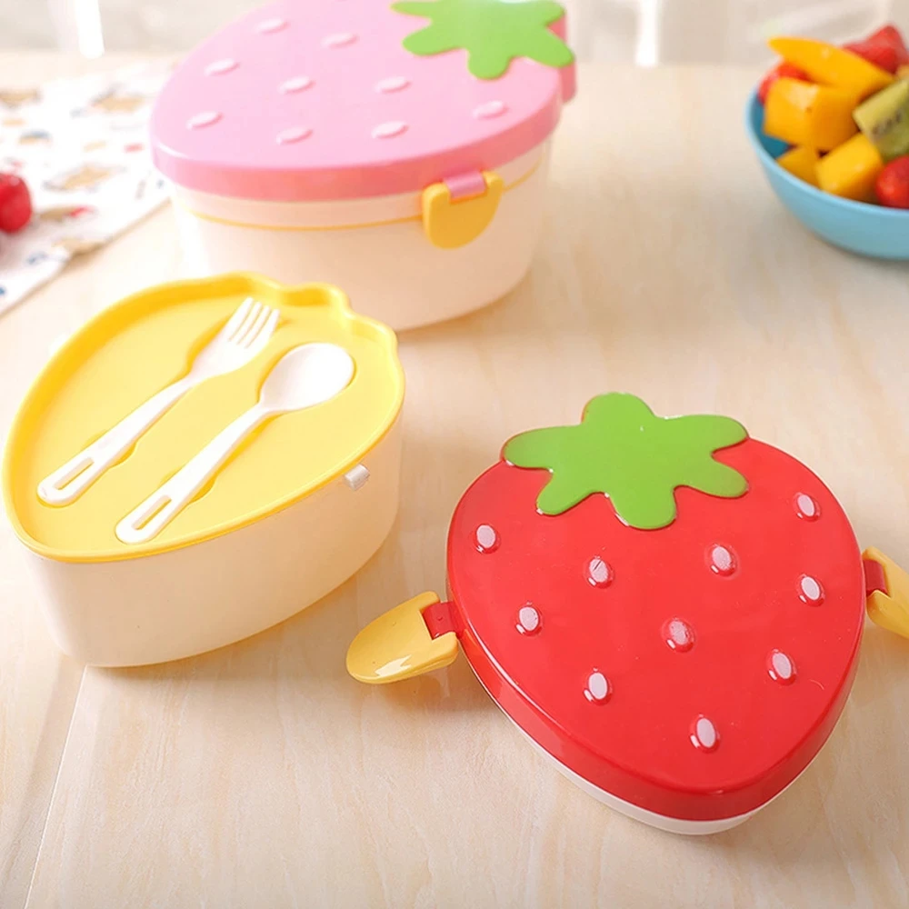 

1pc Leakproof Strawberry Shape Lunch Box Food Carrier Kids Insulation Bento Container Double-Layer Portable (Random Color)