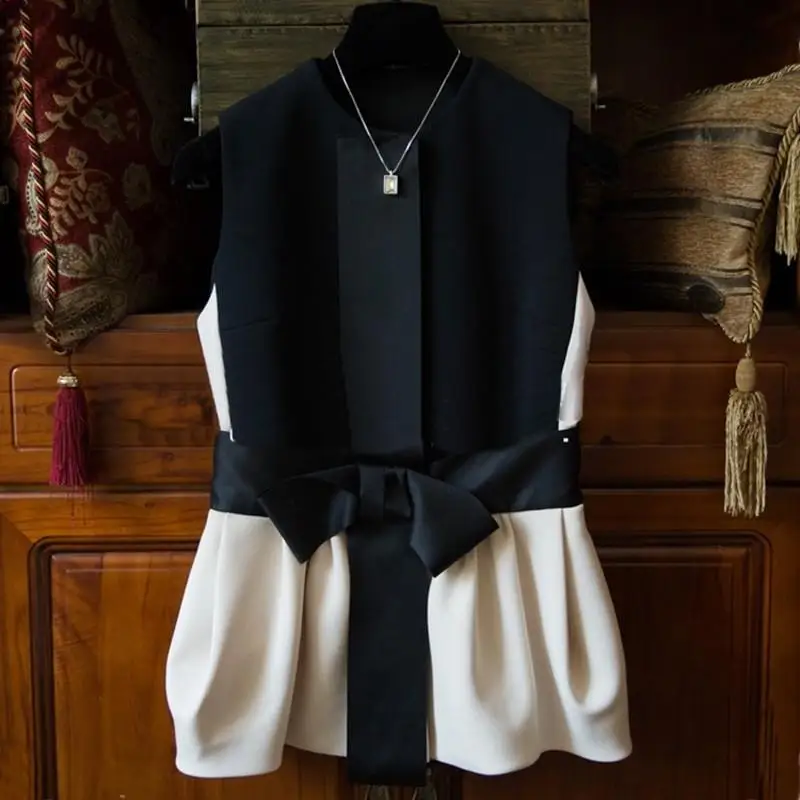 

New Design Women Fashion Jacket Vest Girl Casual Cool Street Style Vest Black Slim Fit Sleeveless Bow S M L