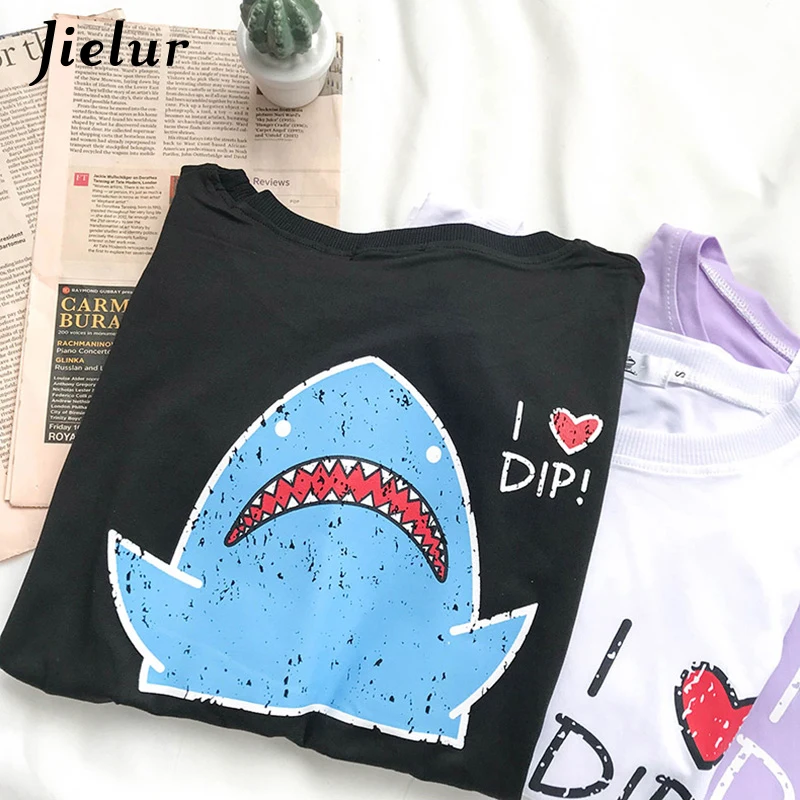 Jielur футболка с рисунком акулы Женская милая Повседневная Милая Корейская