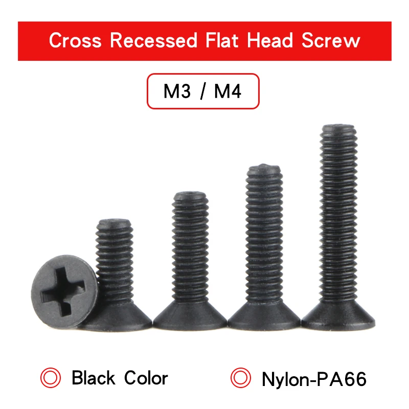 Винты с потайной головкой M3 M4 50 шт. нейлоновые черного цвета пластиковые