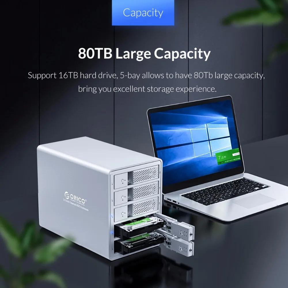 ORICO 3,5 дюймов 5 Bay HDD корпус без инструментов USB 3,0 SATA 5-bay, док-станция для жесткого диска чехол для портативных ПК Жесткий Чехол