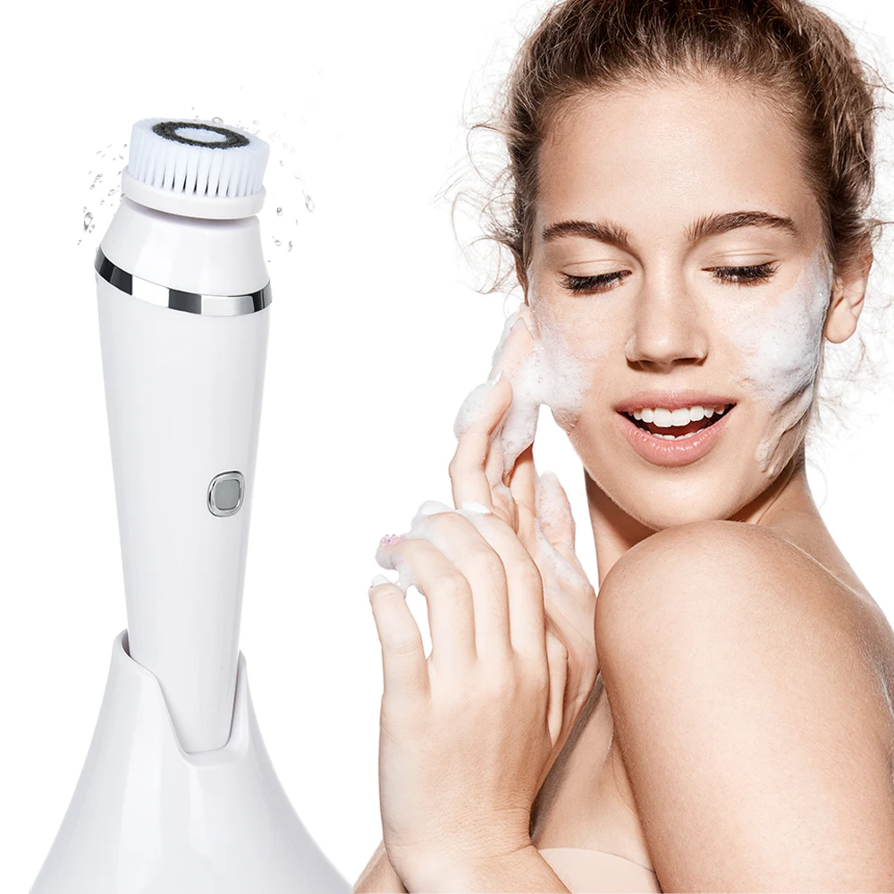 Cepillo de limpieza Facial eléctrico sónico, herramienta de limpieza Facial recargable, giratorio con 4 cabezales, máquina de belleza