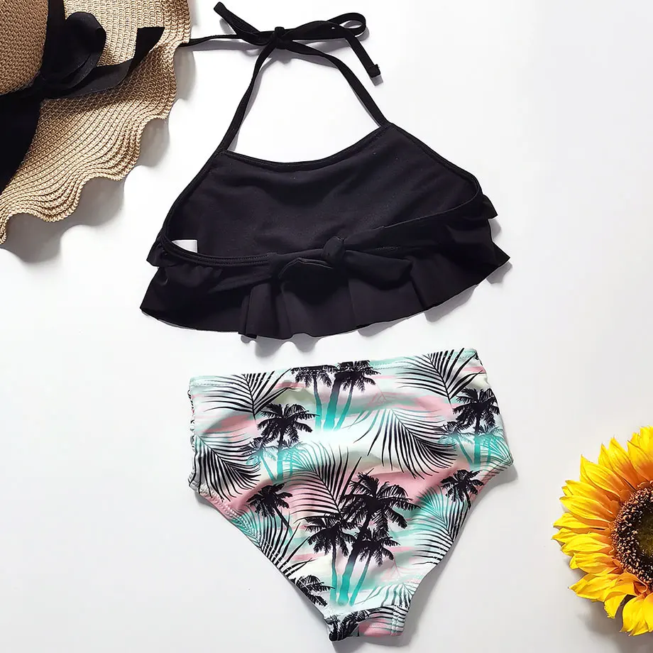 От 5 до 12 лет купальный костюм для девочек Детский комплект бикини с высокой
