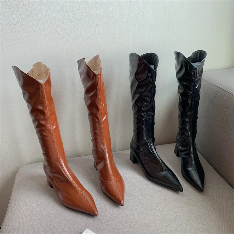 

Женские сапоги выше колена, женская обувь, зимняя обувь, сапоги, женские ботфорты из резины, женская искусственная Осенняя обувь с острым но...