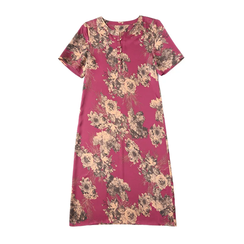 

Summer new middle-aged and old women's dress 2021 women's dress color temperament mulberry silk dress foreign style silk skirt