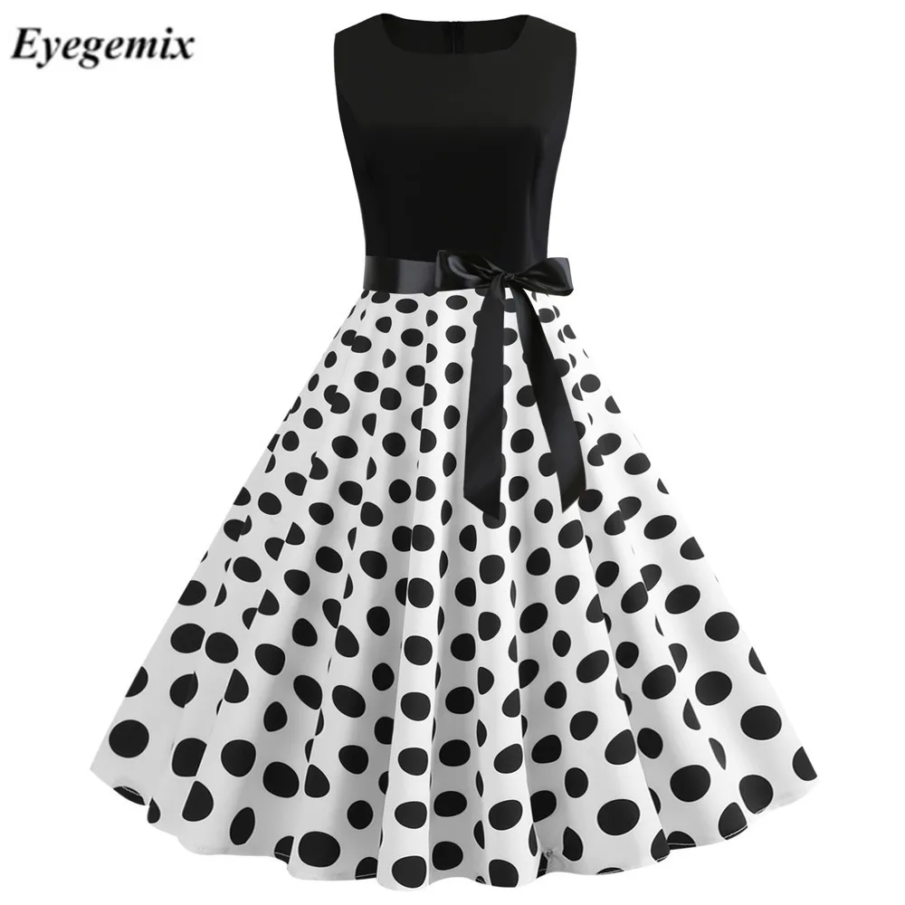 Черный белый цвет в стиле пэчворк узор горошек летнее женское платье Ретро стиль