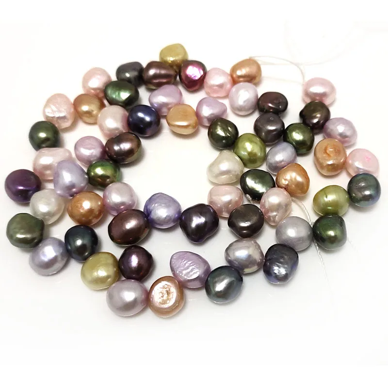 

16 inches 8-9mm Multicolor Natural High Luster Side Drilled Flat Baroque Pearl Loose Strand