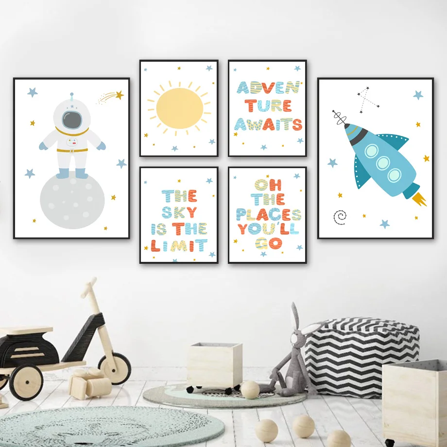 

Wall Art Canvas Painting Astronaut Rocket Planet Sun Quote Nordic Posters And Prints Wall Pictures Baby Kids Room Nursery Decor