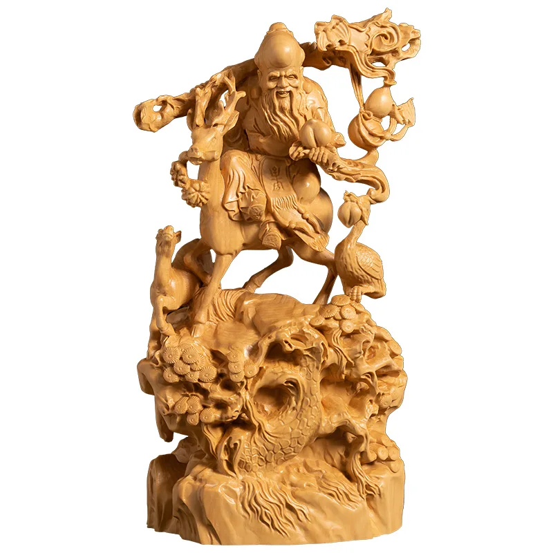 

Shou Xing Riding Deer Boxwood Carving Auspicious Gift