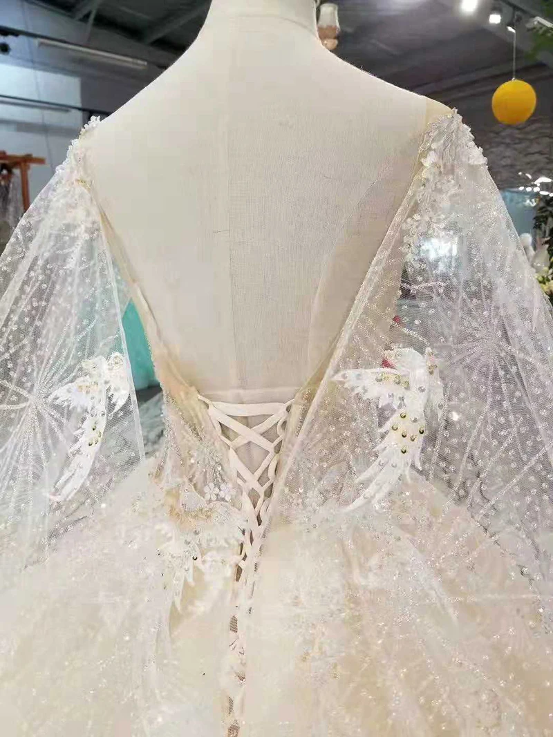 LSS245 бальное платье свадебные платья съемная накидка рукава шнуровка v-образный