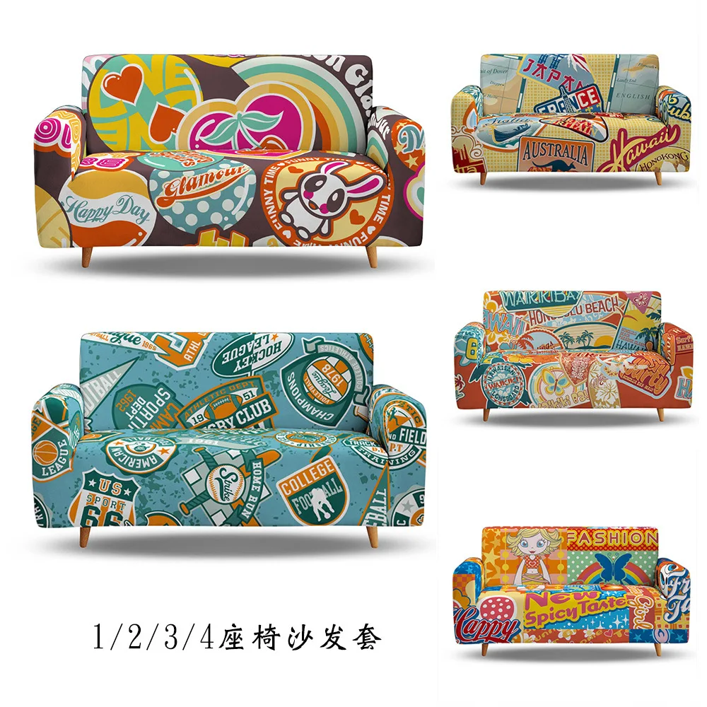 

Cartoon Colorful Pattern 3D Print Elastic Sofa Covers For Living Room L Shape Sofa Cover One Two Three Four Seater All-inclusive