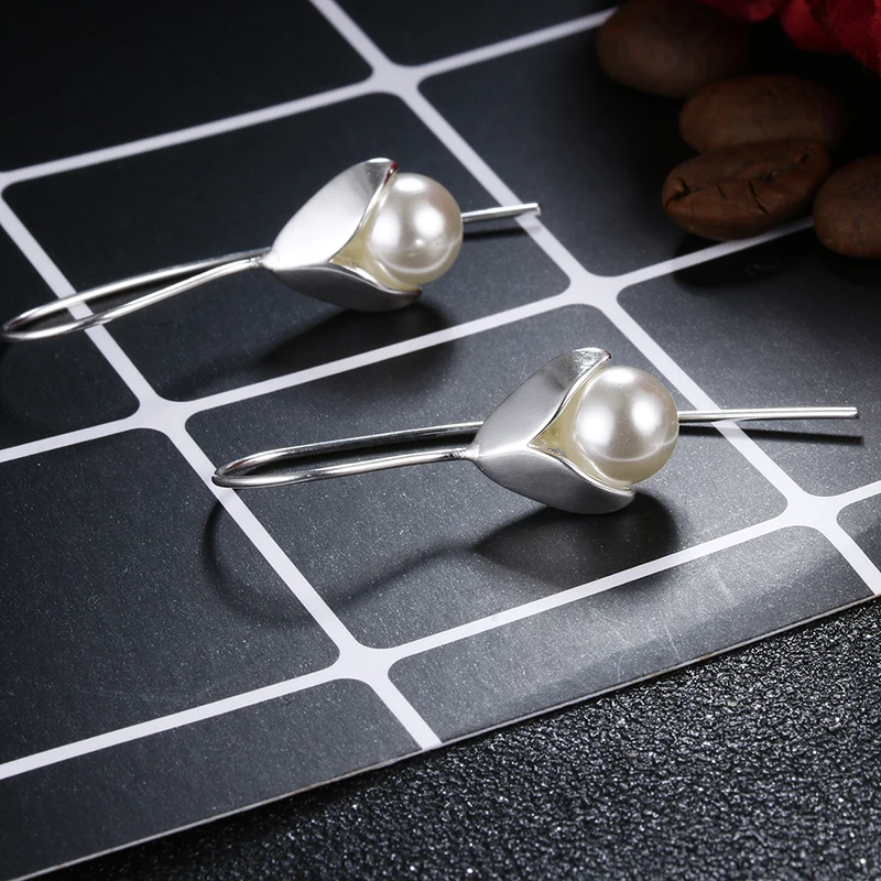 New Arrival 925 Sterling Silver Fashion pearl Flower Egg Ladies`drop Earrings Women Jewelry Birthday Gift Female Cheap | Украшения и