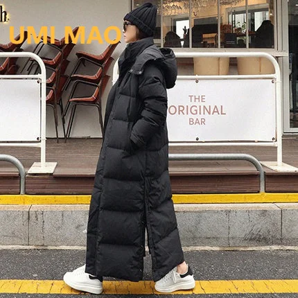 

Женская хлопковая куртка с капюшоном UMI MAO, свободная удлиненная куртка выше колена, корейская мода, Y2K