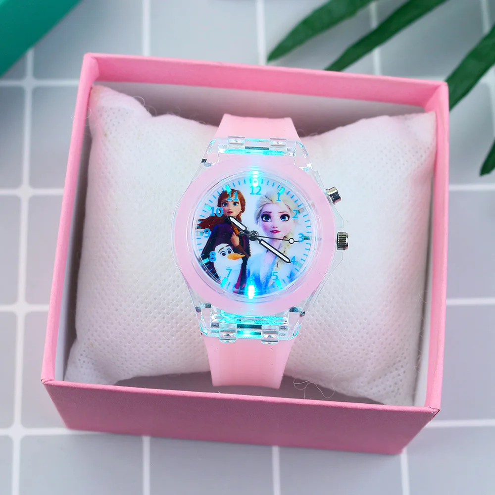 

Disney Cartoon Flash Light Children's Watches Kids with Box Silicone Strap Princess Elsa Girls Watch Boys Clock reloj infantil