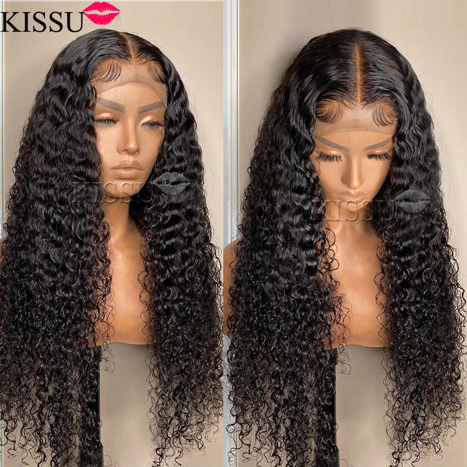 KISSU Kinky Culry Lace Front Human Hair Wig Malaysian 4x4 HD Lace Frontal Wigs Curly Human Hair Wig For Black Women Pre Plucked