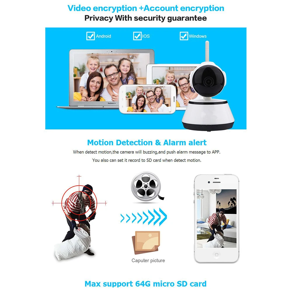 720P/1080P Камера Безопасности wifi Беспроводная HD Цифровая безопасность IP PTZ камера ИК