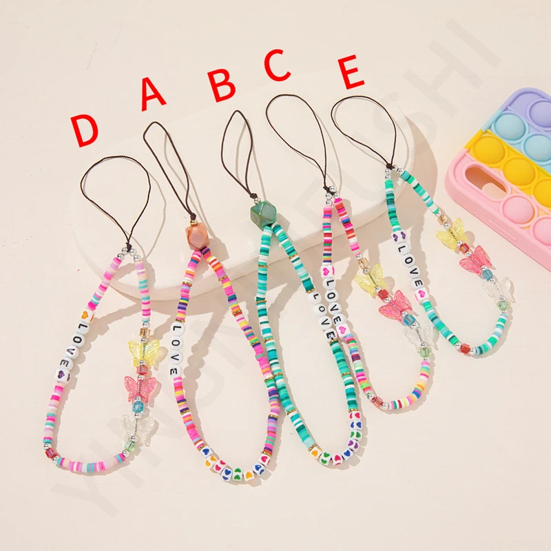 Rainbow Soft Pottery Acrylic Mobile Phone Lanyard Short Anti-lost Ladies Mobile Phone Chain Key Lanyard
