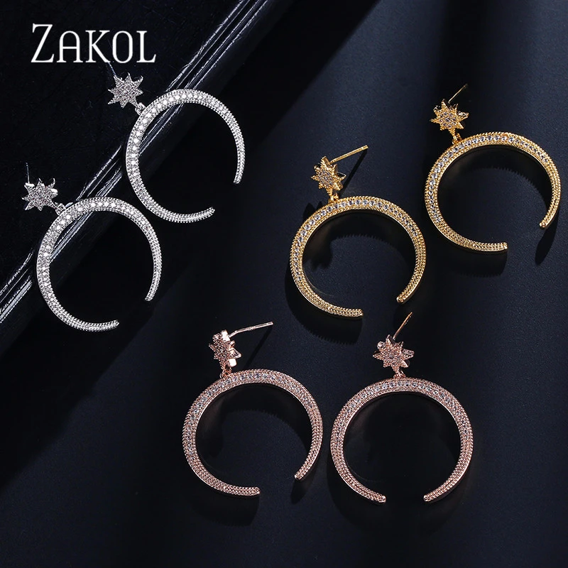ZAKOL изысканные роскошные висячие серьги с большими звездами и Луной из