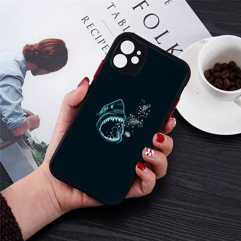 

Ferocious art shark Phone Case Transparent Matte for iPhone 7 8 11 12 s mini pro X XS XR MAX Plus cover funda