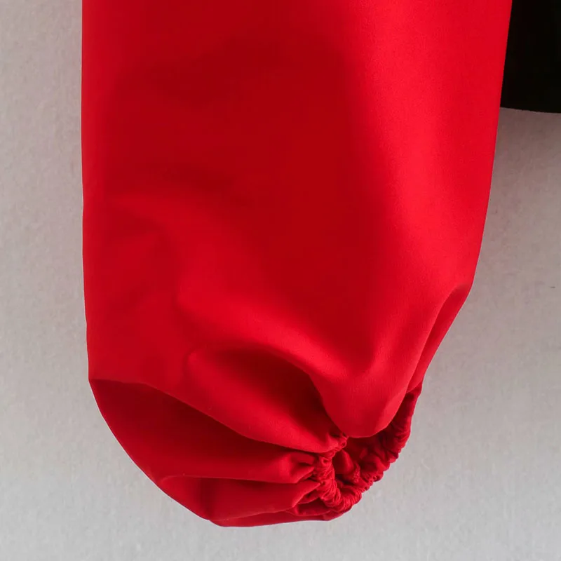 

Stylish red patchwork velvet blouses lantern sleeve shirts female casual short style chic tops blusas mujer