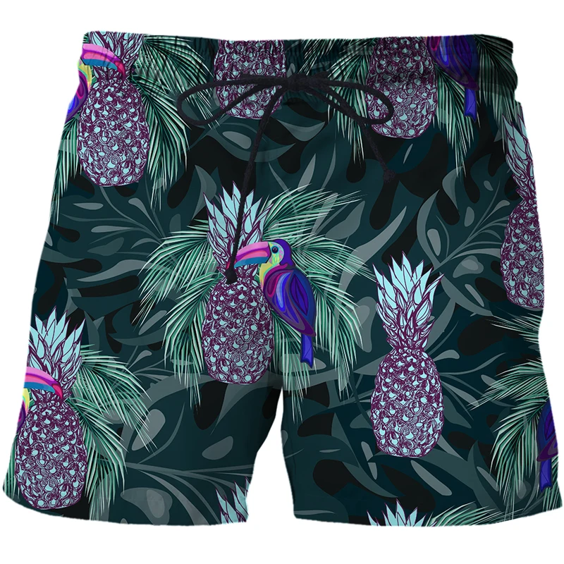 New Abstract pineapple pattern Men's Beach Shorts Pants Fitness Quick-drying Swimwear Street Funny Funny 3D Print Shorts
