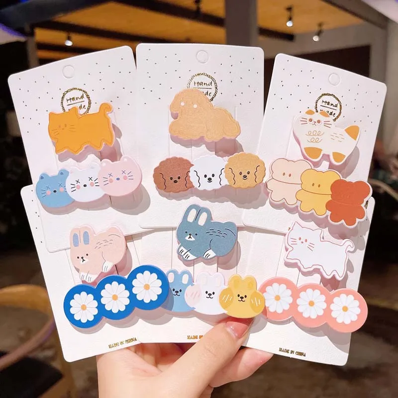 

3Pcs/Set Girls Cartoon hairpin side clip girl color animal side clip bangs clip hairpin headdress Children Accesories