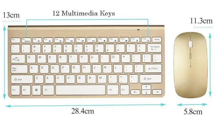English Golden Zienstar ультра тонкая 2,4G Беспроводная клавиатура мышь комбинированная с usb-приемником для Macbook, компьютера, ПК, ноутбука, ТВ-бокса и Smart tv - Цвет: English Golden