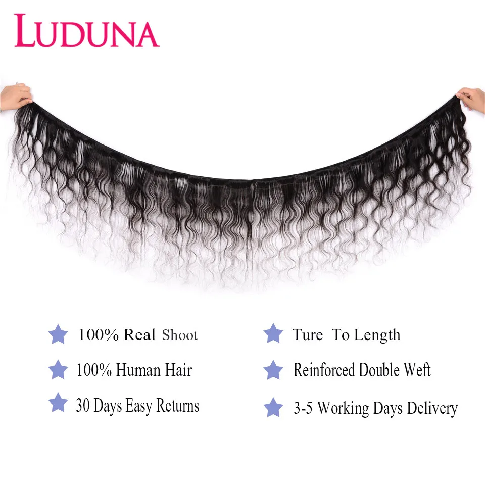 Ludana 4 Bundles with Closure Body Wave Hair Human Weaving Brazilian Remy Extensions | Шиньоны и парики
