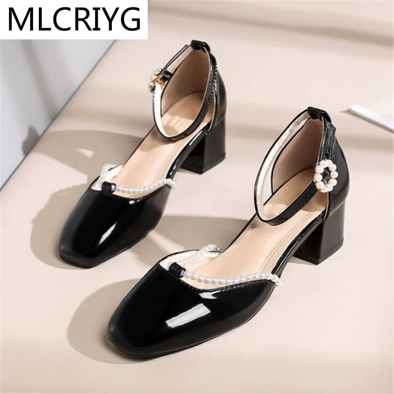 

2021 New Summer Sexy High Heels Women's Sandals Fashion Comfort Vintage Buckle Sandals Square Head Women Shoes Zapatos De Mujer