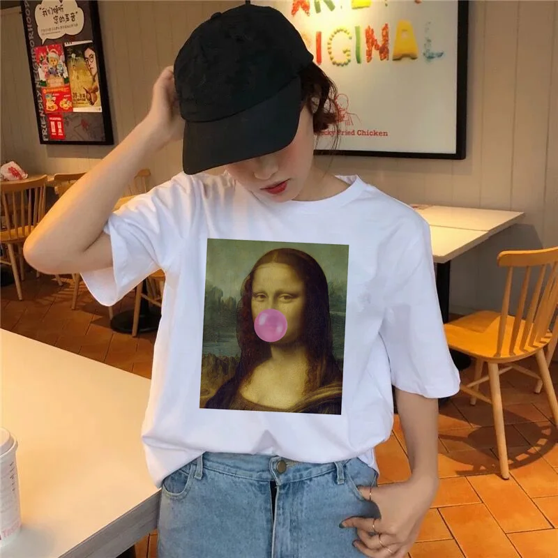 Mona Lisa Футболка женская Ван Гог Забавный Топ Футболка vogue harajuku 90s Уличная Сейлор Мун Повседневная футболка с принтом женская - Цвет: 2081