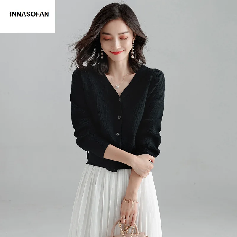 INNASOFAN свитер женский осенне-зимний вязаный кардиган с длинными рукавами
