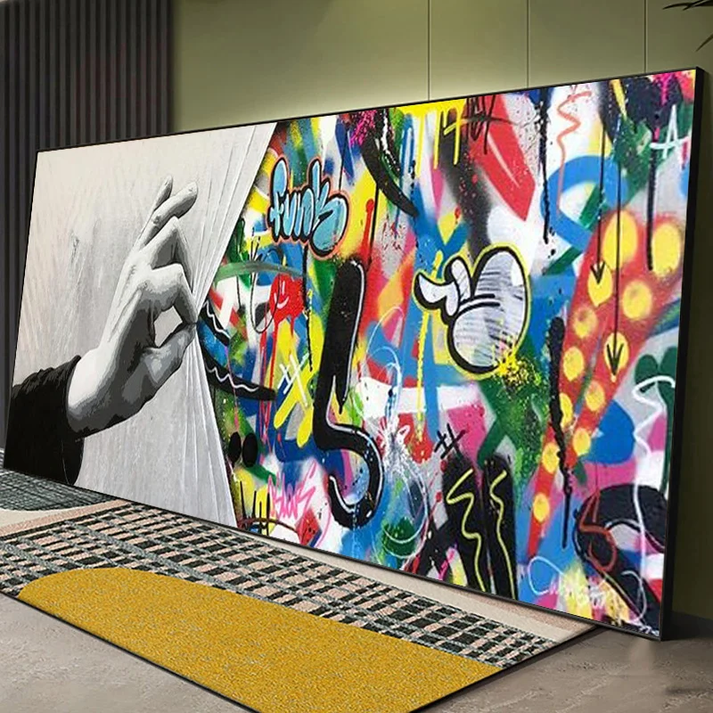 

Modern Hands Behind The Curtain Graffiti Art Paintings on the Wall Art Posters and Prints Street Art Canvas Pictures Home Decor