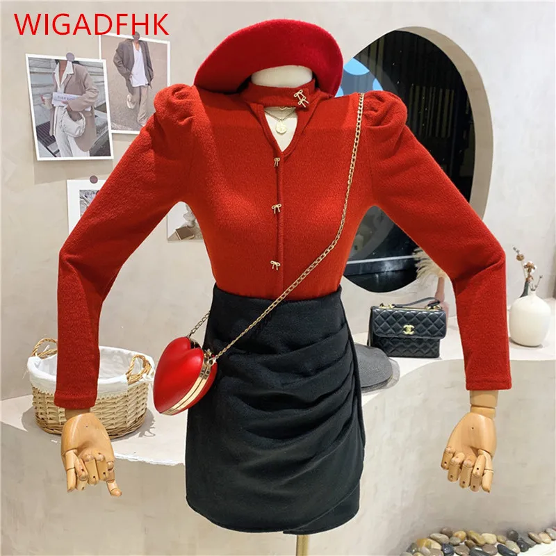 

Новинка Осень-зима 2021 футболка в Корейском стиле с длинными рукавами Женская приталенная облегающая короткая рубашка Топ