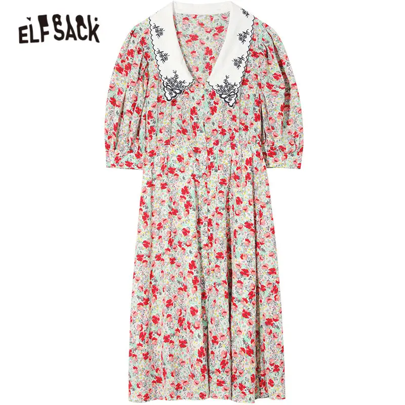 Женское шифоновое платье с цветочным принтом ELFSACK разноцветное Повседневное