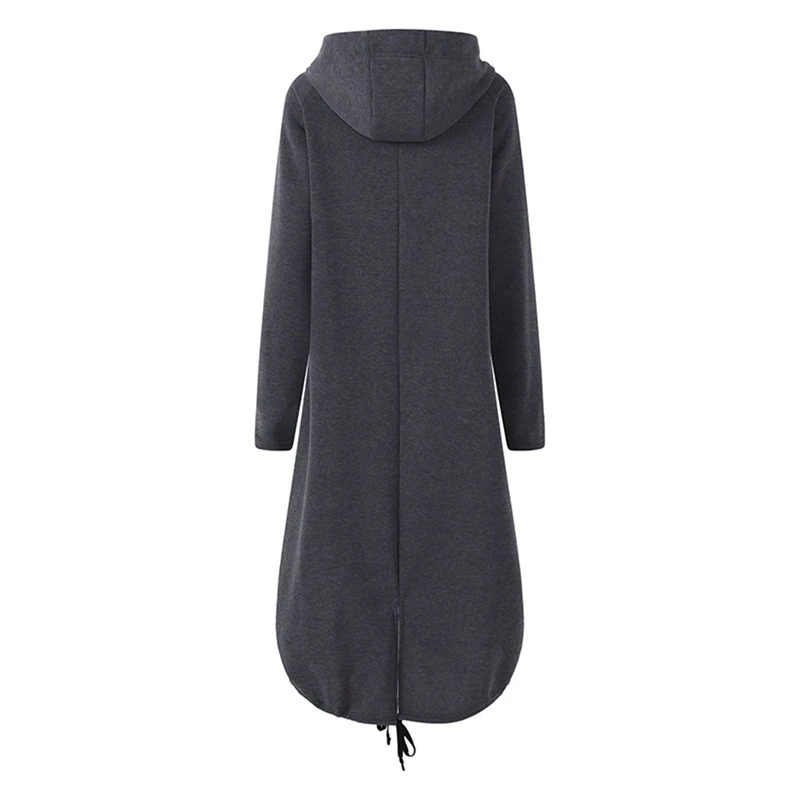 

2021 Autumn Winter Women Trench Fashion Hooded Zipper Long Trench Fleece Women Causal Solid Irregular Pocket Long Trench